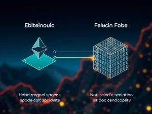 A visual metaphor for Ethereum Layer 2 scaling, showing interconnected blockchain layers efficiently processing transactions to drive crypto growth.