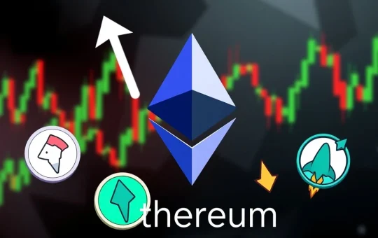 A visual representation of Ethereum's surge causing meme coin volatility, with Fartcoin rising and Ponke dipping.