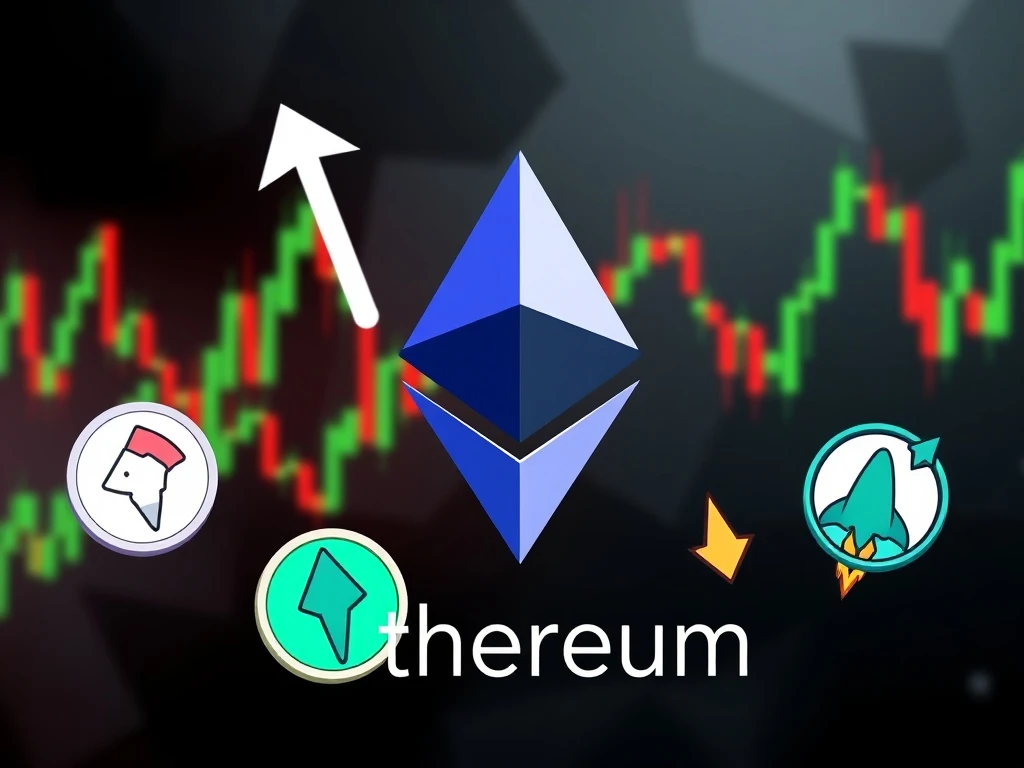A visual representation of Ethereum's surge causing meme coin volatility, with Fartcoin rising and Ponke dipping.
