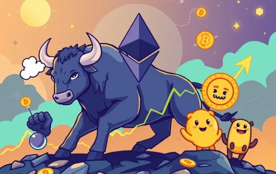 A visual representation of the crypto market's dynamic energy, with Ethereum's strength boosting various Ethereum meme coins to new heights, symbolizing growth and excitement.