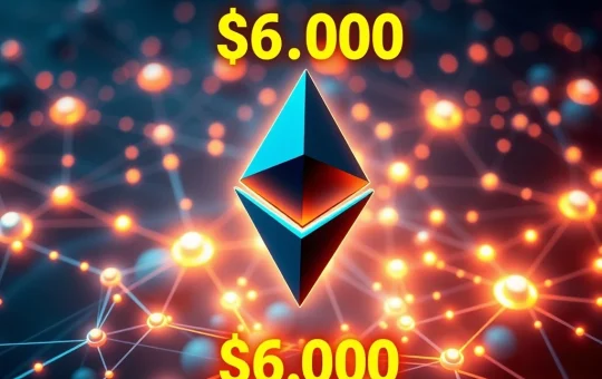 Ethereum blockchain network glowing with nodes representing its $60,000 valuation potential
