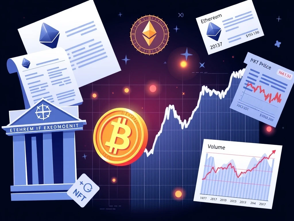 Ethereum and Bitcoin price charts amid Fed policy uncertainty and NFT volume decline