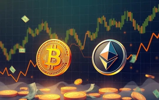 Bitcoin and Ethereum price charts with institutional money flows and dollar risks highlighted