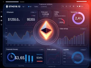 Ethereum news dashboard showing institutional adoption trends and staking rewards