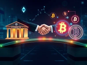 Visualizing the transformative Ethereum News: World Liberty Financial and Vaulta's partnership bridging traditional finance and DeFi with stablecoins.