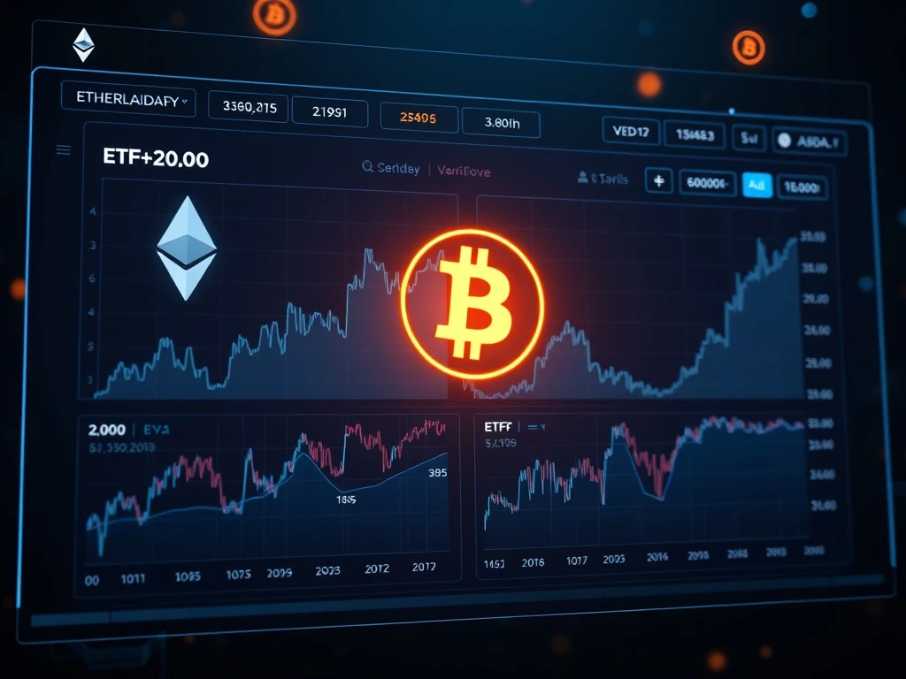 Ethereum and Bitcoin price charts showing ETF-driven stagnation in 2025