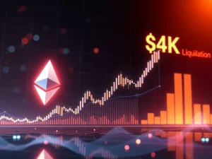 Ethereum price chart nearing $4K resistance with liquidation risk indicators