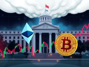 Ethereum and Bitcoin price charts with Federal Reserve impact on cryptocurrency market
