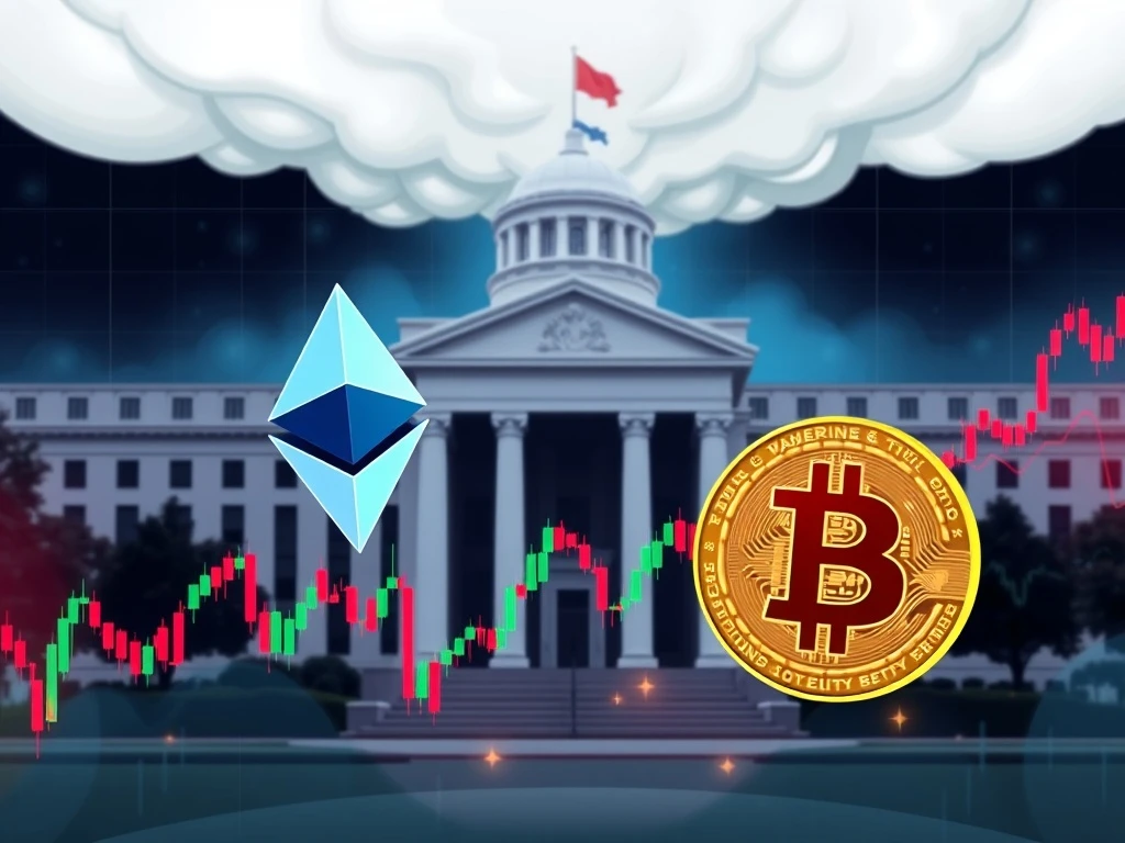 Ethereum and Bitcoin price charts with Federal Reserve impact on cryptocurrency market