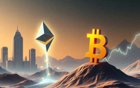 Visualizing Ethereum's surge, fueled by institutional adoption and ETF inflows, outperforming Bitcoin in the crypto market.