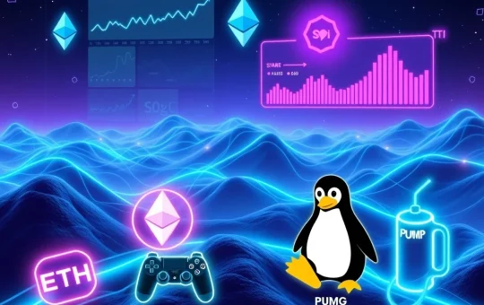 A visual representation of dynamic crypto prediction markets, highlighting Ethereum News, SharpLink's ETH targets, and Solana token movements.