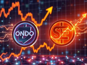 Dynamic visual representing the explosive ONDO vs SEI crypto showdown for altcoin dominance in the 2025 bull cycle.
