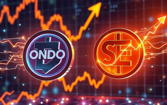 Dynamic visual representing the explosive ONDO vs SEI crypto showdown for altcoin dominance in the 2025 bull cycle.