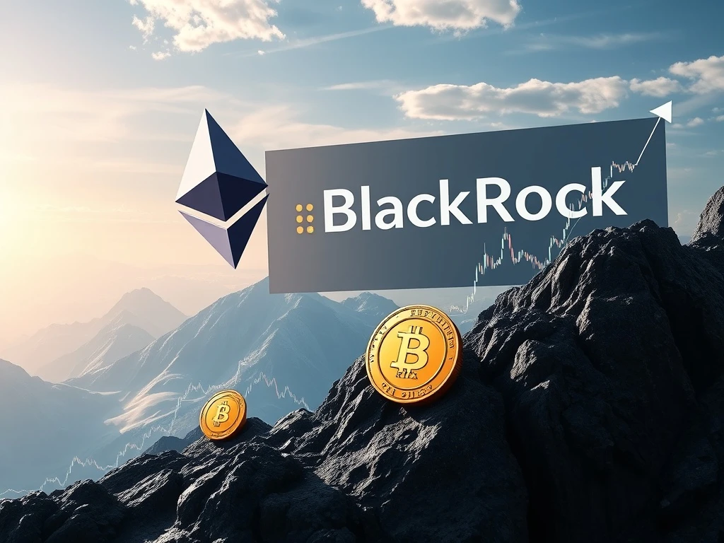 An illustrative image depicting the impact of BlackRock's ETH investment on Ethereum's price, alongside the rising potential of Remittix (RTX) as an exciting altcoin investment.