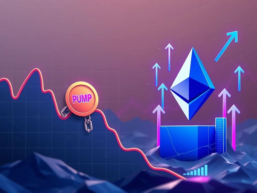 Visualizing the fragmented crypto market: Ethereum News Today highlights ETH ETF inflows fueling altcoin hopes, contrasted with the PUMP token's sharp decline.