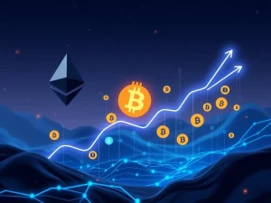 A chart showing Ethereum's growing dominance over declining Bitcoin ETF inflows, signaling a crypto market shift towards utility tokens.
