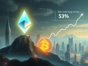Visualizing Ethereum's potential surge and outperformance against Bitcoin, driven by increasing institutional crypto demand.