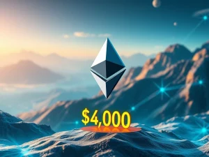 A vibrant digital representation of Ethereum's logo soaring towards $4,000, symbolizing the rising Ethereum price and potential altcoin season.