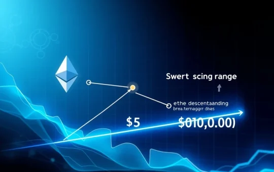 A bullish chart depicting the Ethereum price breaking out of a wedge pattern, targeting $8,000-$10,000, signaling potential growth.