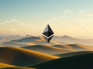 Chart showing Ethereum price consolidation and falling derivatives volume, indicating cautious market sentiment.