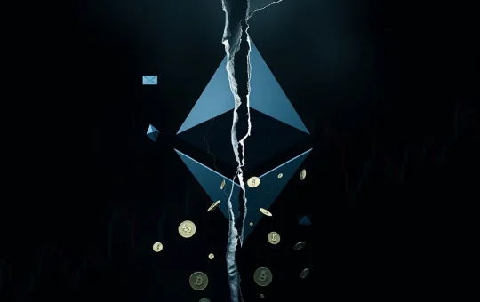 A cracked Ethereum logo symbolizing the DeFi fragility and Ethereum price correction caused by a major whale withdrawal.