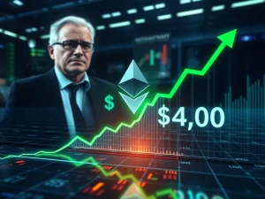 Mike Novogratz observing Ethereum's price chart as it approaches the $4,000 mark, symbolizing the potential for ETH price discovery.