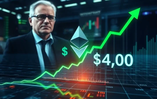 Mike Novogratz observing Ethereum's price chart as it approaches the $4,000 mark, symbolizing the potential for ETH price discovery.