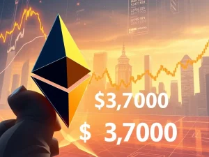 Ethereum price chart falling below $3,700 amid market adjustment