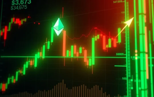 Ethereum price chart showing critical liquidation thresholds at $3,675 and $4,053