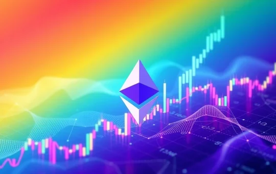 A colorful Ethereum Rainbow Chart forecasting an astonishing Ethereum price prediction, showing growth potential.