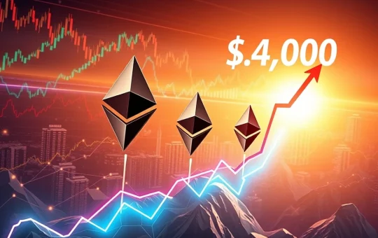 Chart showing Ethereum price surge towards $4,000, driven by robust institutional ETF inflows and market confidence.
