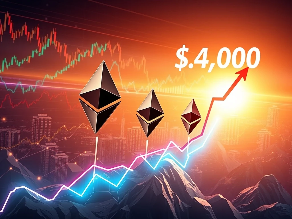 Chart showing Ethereum price surge towards $4,000, driven by robust institutional ETF inflows and market confidence.