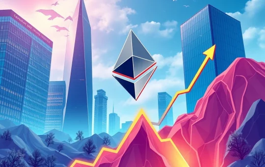 A chart showing Ethereum price rocketing upwards, symbolizing significant growth driven by record ETF inflows and institutional investment.