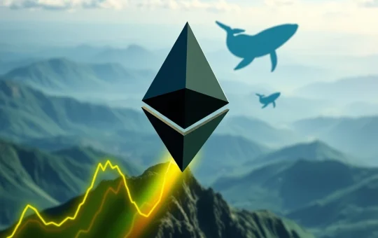 Chart showing Ethereum price surging, fueled by institutional crypto ETF inflows and whale accumulation, hinting at future growth.