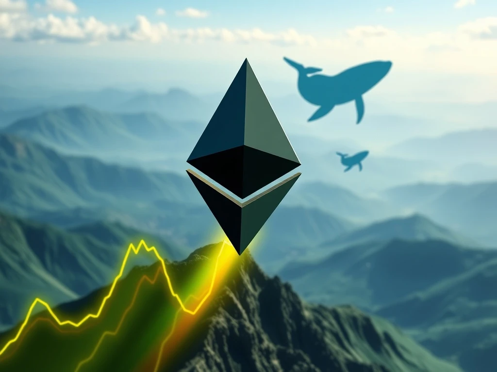 Chart showing Ethereum price surging, fueled by institutional crypto ETF inflows and whale accumulation, hinting at future growth.