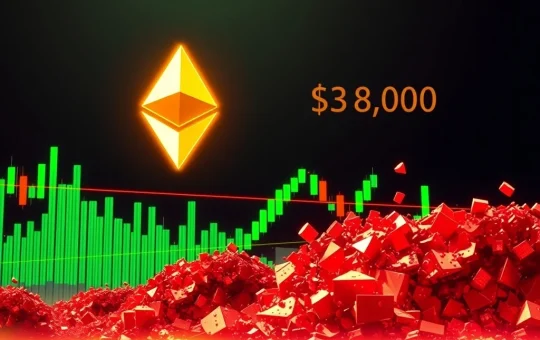 A dynamic chart illustrating the Ethereum price surge, showing a bullish ETH golden cross and the impact of short liquidations on the crypto market.