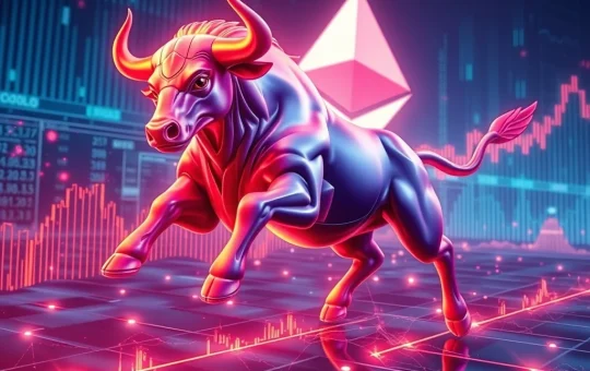 A bullish Ethereum price chart showing a rapid ascent, representing the potential for ETH to reach $9,000 by 2026.
