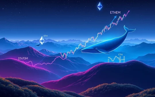 Visual representation of surging Ethereum on-chain activity and institutional buying, leading to a significant ETH price gain.