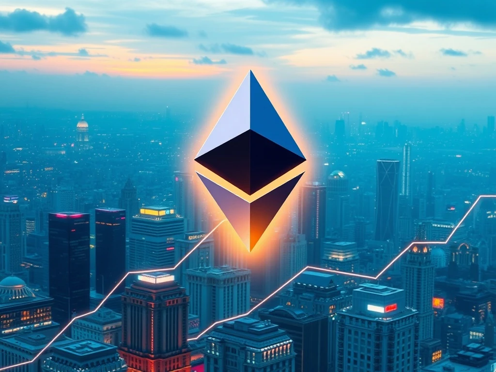 Visualizing the Ethereum price surge driven by institutional adoption and a breakthrough ETH ETF holding ratio.