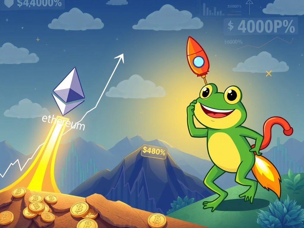 Chart showing Ethereum price prediction soaring towards $4800, alongside LILPEPE meme coin's explosive 8000% growth potential, illustrating crypto market trends.