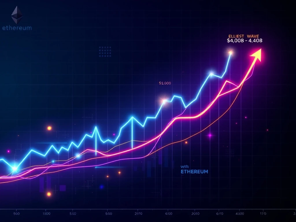 An Ethereum price chart illustrating the Elliott Wave 3 impulse, highlighting the ETH price targets of $4,008 and $4,408.