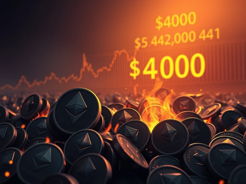 A visual representation of Ethereum's shrinking ETH supply potentially pushing its Ethereum price towards $4000.