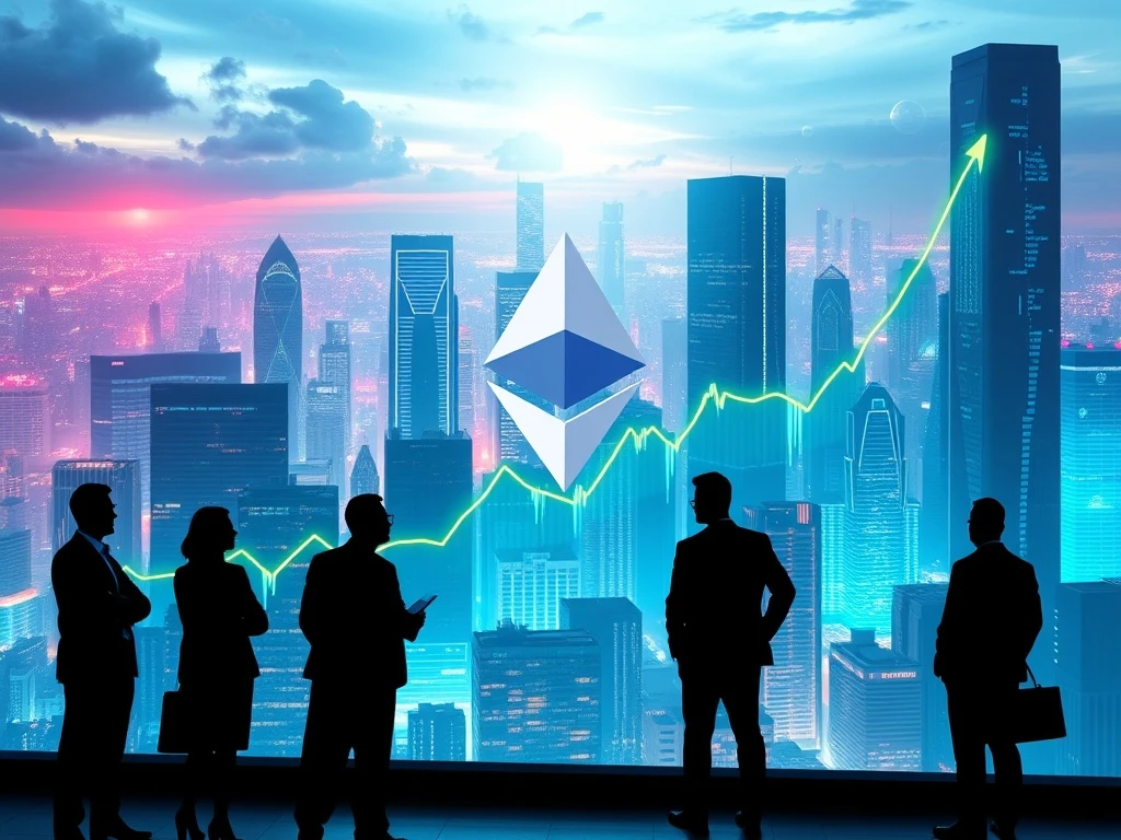 A dynamic chart showing a significant increase in Ethereum price, illustrating the impact of institutional demand and ETH ETF inflows.