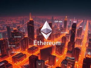 Depicts Ethereum's scalability advancements, showing EIP-4844 blobs and Layer-2 networks accelerating transactions and fueling Ethereum price growth.