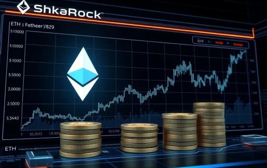 A BlackRock executive shaking hands with a SharpLink Gaming representative, symbolizing a significant institutional Ethereum investment and ETH purchase.
