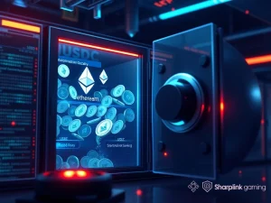 SharpLink Gaming's $140M USDC transaction hinting at significant Ethereum purchases, illustrating institutional crypto investment.
