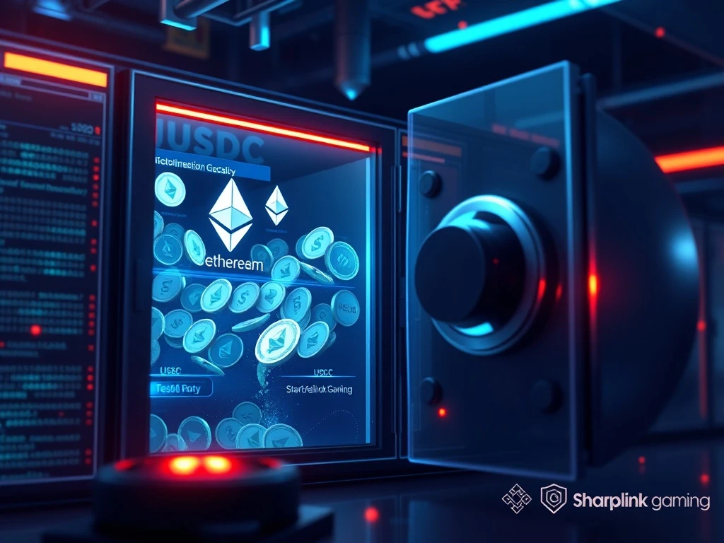 SharpLink Gaming's $140M USDC transaction hinting at significant Ethereum purchases, illustrating institutional crypto investment.
