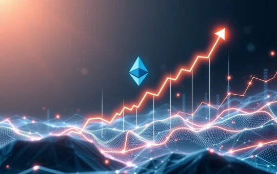 A vibrant chart illustrating Ethereum spot volume surging past Bitcoin, symbolizing a significant shift in crypto market dynamics.