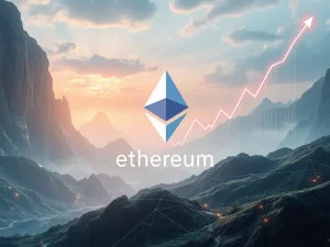 A dynamic visual representing Bit Digital's strategic pivot to Ethereum staking, showing a rising stock chart and ETH logo.