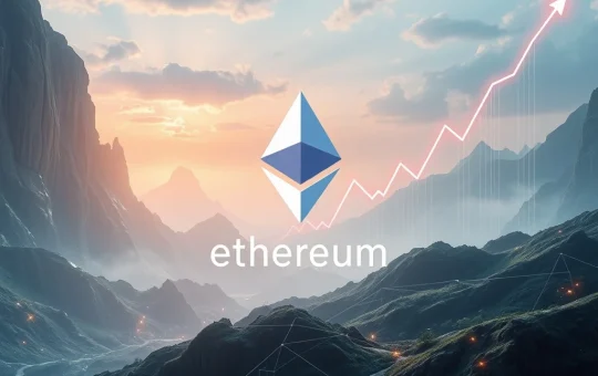 A dynamic visual representing Bit Digital's strategic pivot to Ethereum staking, showing a rising stock chart and ETH logo.